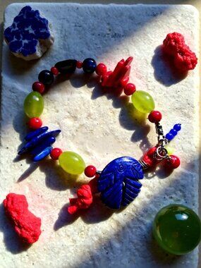 Handmade! Button & Loop Bracelet! Chunky Eclectic Bold Semi-Precious Stone Beads